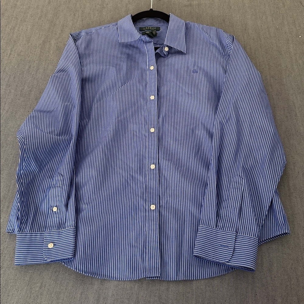 LRL RALPH LAUREN Cotton Poplin Shirt French Double Cuff Stripe Royal Blue  O-23